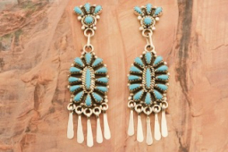 Zuni Indian Jewelry Genuine Sleeping Beauty Turquoise Sterling Silver Post Earrings
